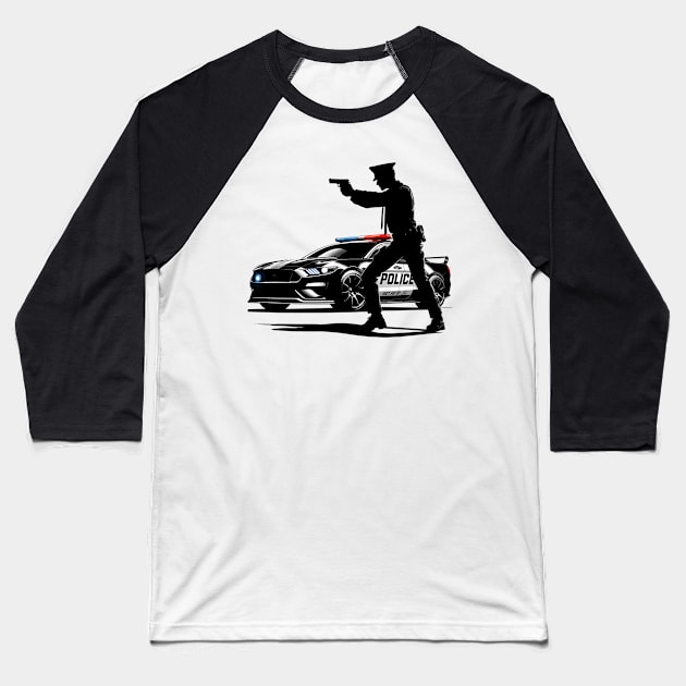 Police Car Baseball T-Shirt by Vehicles-Art